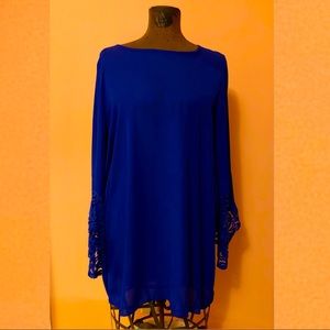UK Blue Chiffon and Lace Shift Dress